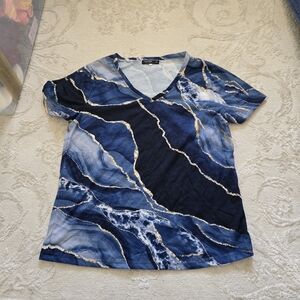 Shein Curve Blue Marble V-Neck Top Xl